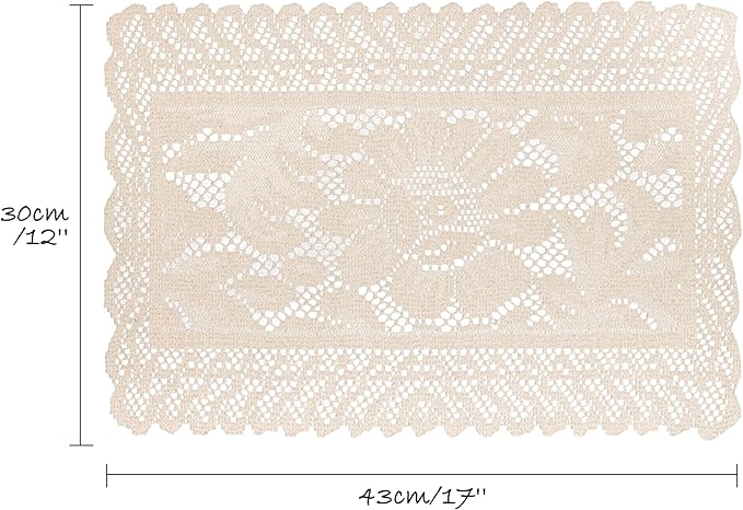 Jayla 2 Pcs Rectangle Lace Placemats for Tables Embroidered Lace Tablemats Vintage Crochet Floral Table Runner Vintage Wedding, Tea Party Decor,12x17 Inch