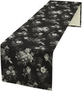 Vintage Botanical Table Runner, Abstract Watercolor Black White Gothic Flower Leaves Plants Print Table Runner for Seasonal Home Decoration Indoor Outdoor Party Decor, 13x70inch