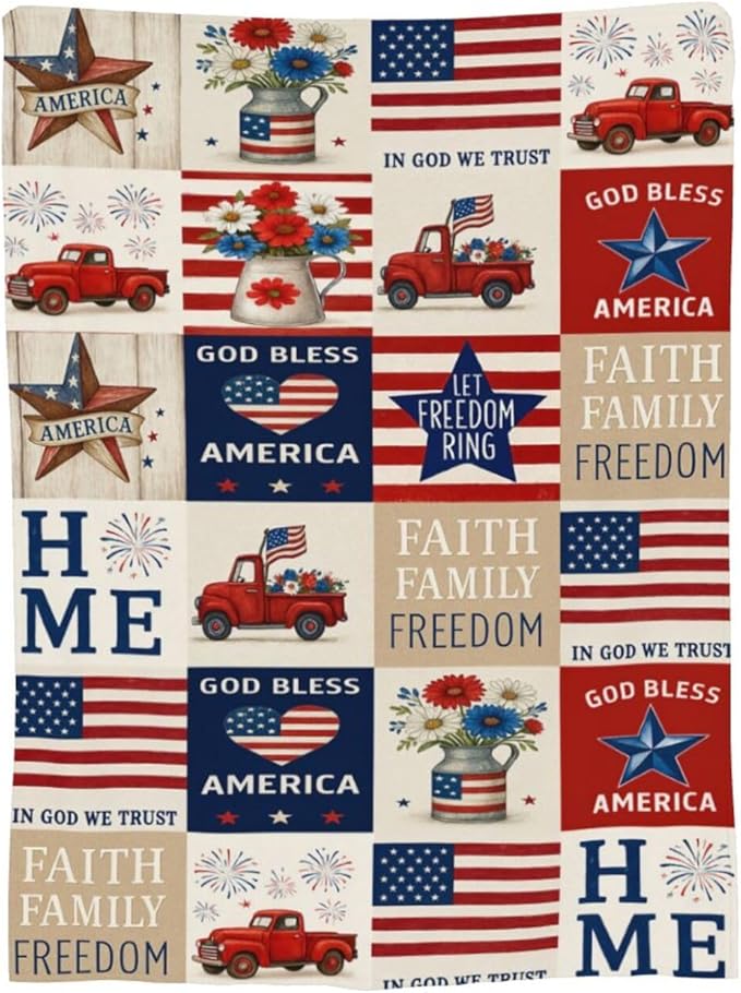 American Flag Blanket Patriotic Throw Blanket National Flag Soft Cozy Fleece Fuzzy Stuffed Plush Flannel Gifts for Girls Women Boys Kids Adults 40''x50''