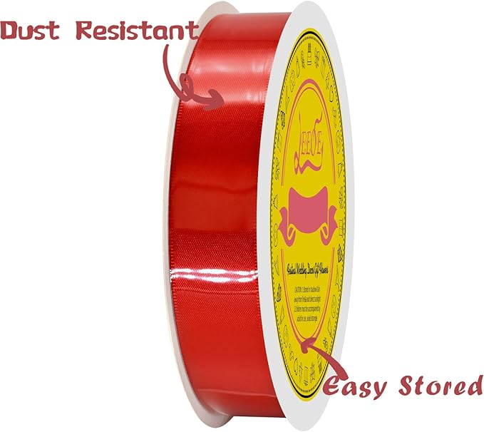 Red Double Face Satin Ribbon 1 inch X 50 Yards Spool Bright Colors Very Suitable for Weddings Gift Package Wrapping Dancer Wand Sewing Party Hair Bow Invitation Decorations and More