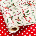 MAYPLUSS Christmas Wrapping Paper Roll - 17 Inch X 33 Feet - Cute Bow Candy Cane Christmas Holly Reversible Polka Dot Gift Wrapping Paper, Thick Wrap Paper for Holiday Party New Year Kids