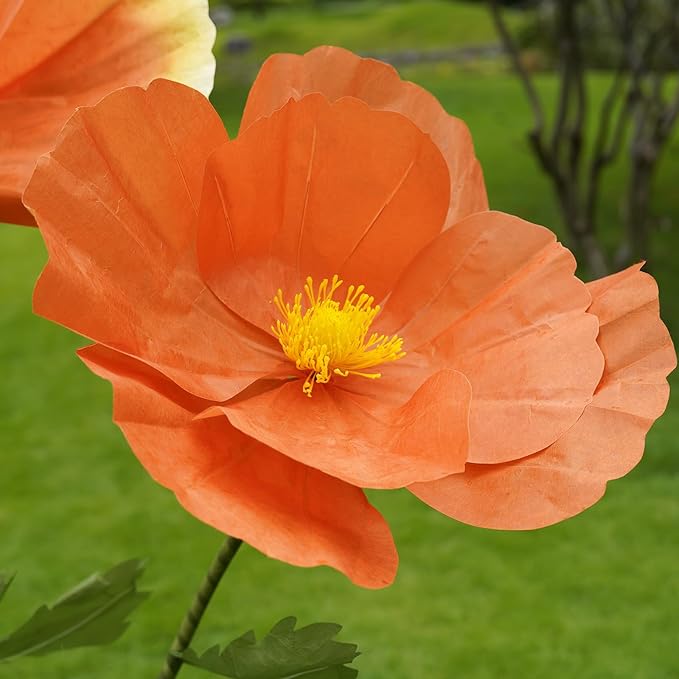 Giant Flowers for Decoration,Large Paper Flowers with Stand,Artificial Flowers for Home Decor,Wedding Background Decor,Shop Window Display,Photography Props,Banquet Party (Orange)