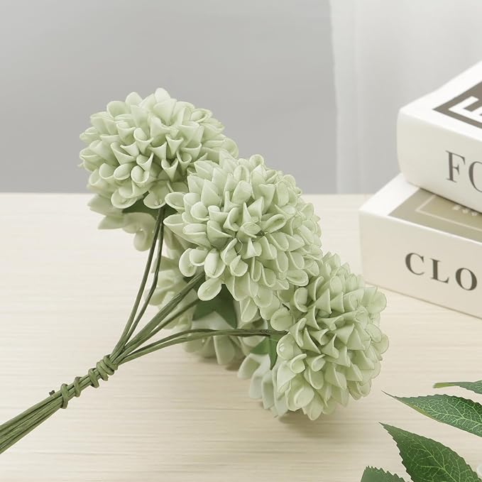 Artificial Flowers, 100pcs Sage Green Artificial Rose for DIY Wedding Bouquets Centerpieces Arrangements, Sage Green Rose and Dahlia Flowers with Stem for Bridal Shower Party Home Decorations
