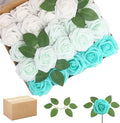 Artificial Flowers Roses Real Looking Foam Fake Roses with Leaves and for DIY Wedding Bouquets Bridal Shower Centerpieces Party Decorations (Green Series, 200)