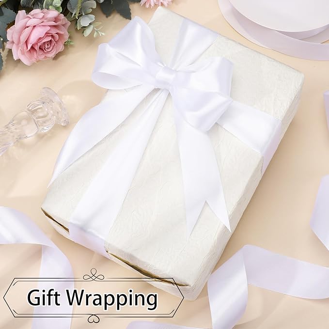 White Ribbon 60 Yards 1 1/2 inch White Satin Ribbon Wide Gift Ribbons for Flower Floral Arrangement Gift Wrapping Chair Cheer Bows Wedding Bride Sash Baby Shower Christmas Bedroom Decor