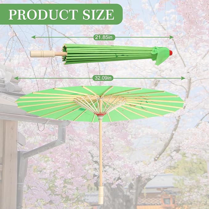 33" Green Flower Silk Cloth Decoration Handmade Parasol Umbrella Chinese Japanese Asian DIY Art Dance Classical Umbrella for Wedding Parties Photography Costumes Cosplay (Green)