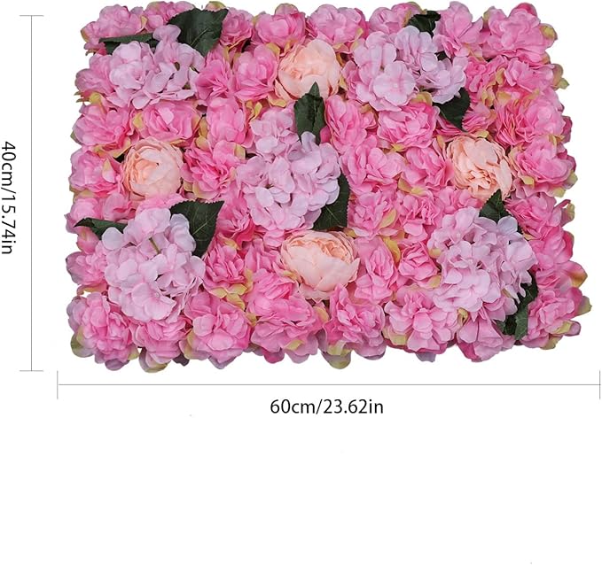 Gdrasuya10 6 Pcs Artificial Flower Wall Panels 3D Flower Background Panel for Wall, 60x40cm Wedding Flower Decorations Wall Silk Rose Panels for Party, Nail, Photo Areas, Stage Background (Pink)