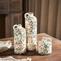 Ceramic Vase Set of 3, Vintage Green and Beige Vase, Chinoiserie Floral Vases, Rustic Farmhouse Ceramic Vases for Home Decor, Living Room, Kitchen Island, Bookshelf, Grand Millennial Decor
