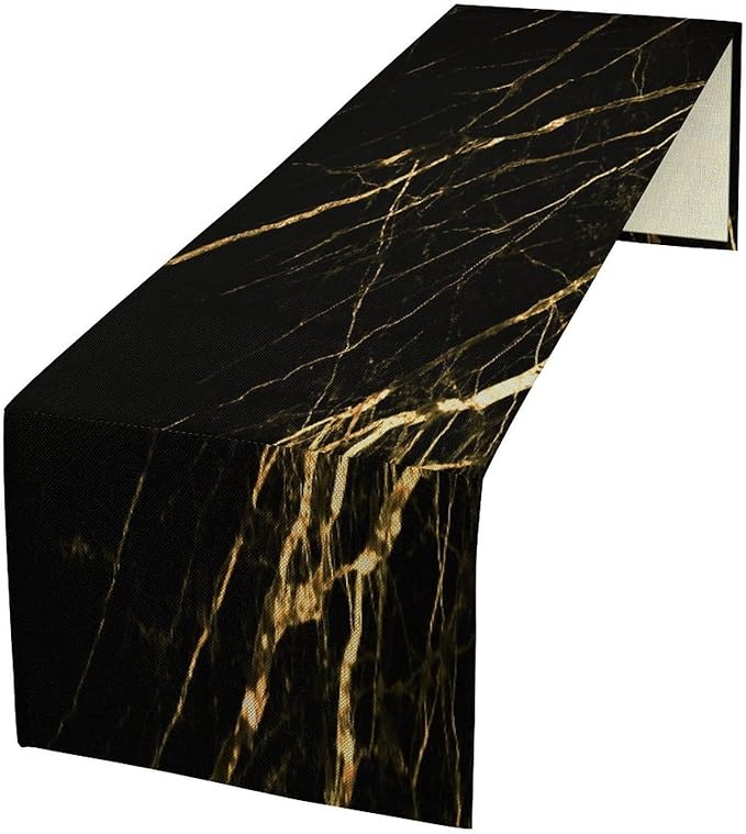 Black Grey Marble Table Runner Abstract Gold Black Grey Marble Pattern Seasonal Dinner Runner Table Decoration for Farmhouse Home Kitchen Dining Holiday Party 13x36in