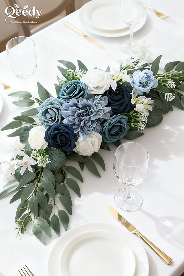 Wedding Arch Flowers Set of 2, Artificial Wisteria & Greenery Garland for Wedding Ceremony Backdrop, Wedding Floral Arrangement for Arch, Photo Booth & Reception Decor (Dusty Blue)
