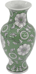 Galt International 14” Hand Painted Chinoiserie Ceramic Vase – Antique Style Porcelain Flower Bottle by Galt International, Fishtail Chinese Vase for Home Decor & Centerpiece - Green & White