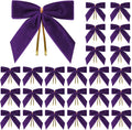 24 Pcs Purple Small Velvet Christmas Bows for Christmas Tree, Wreath, Gift Wrapping, Crafts, Wedding, Party, Twist Tie Bows for Treat Bag Bakery Candy Bags, Home Decor 1" W,3.5 x 3.5 inch