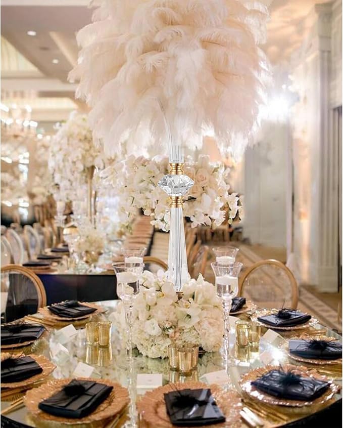 VIJIV Tall Crystal Acrylic Flower Vases for Centerpieces, 23.6" Large Clear Decorative Trumpet Vases, Wedding Flower Stand with Ribbed, Table/Floor Vase for Bridal Showers & Dining Room, Home Décor