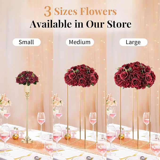 NUPTIO Flower Balls for Wedding Centrepieces - 10 Pcs 15.7 inch Diam Large Burgundy Artificial Flowers Roses Ball Fake Flower Arrangement Bouquet Faux Rose for Wedding Party Centrepiece Decorations