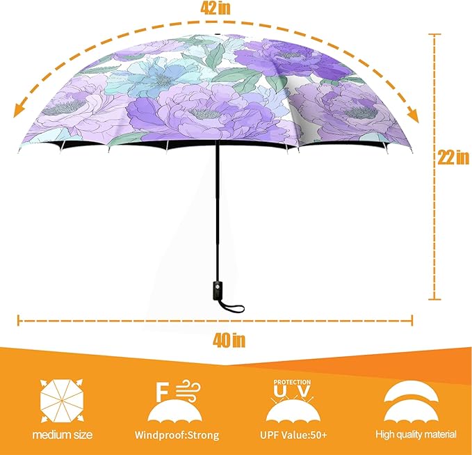 Small Compact Travel Automatic Folding Umbrella for Women, Portable Lightweight, Rain, Wind, UV Sun Shade