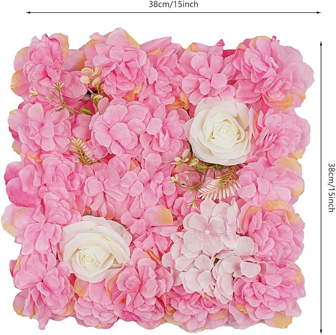 12Pcs Artificial Flower Wall Panel 3D Floral Backdrop Walls15 X 15" Flower Wall Decor Panel Flower Backdrop for Party Home Background Decor, Pink