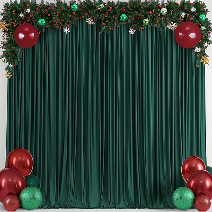 30x10ft Wrinkle Free Hunter Green Backdrop Curtain for Parties Soft Fabric Drapes Wedding Dark Green Curtain Backdrop for Birthday Party Decorations Background for Photography 5x10ft,6 Panels