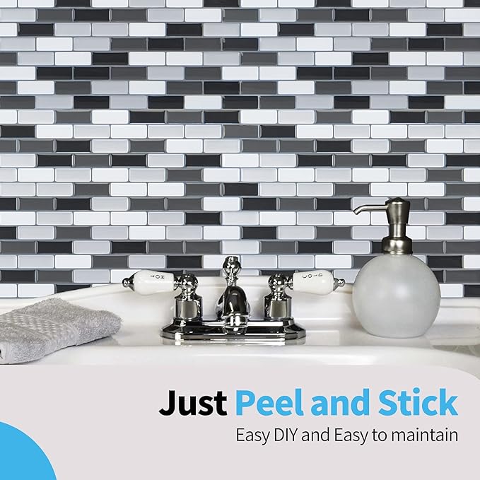 Art3d 6-Sheet (Pack Of 6) Wall Panel Marble, Black/White