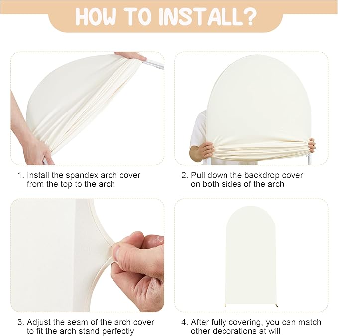 Beige Arch Backdrop Covers - 6.6FT, 5FT Spandex Fitted Wedding Arch Stand Covers Round Top Chiara Stretchy Arch Backdrop Cover for Wedding Birthday Party Decoration