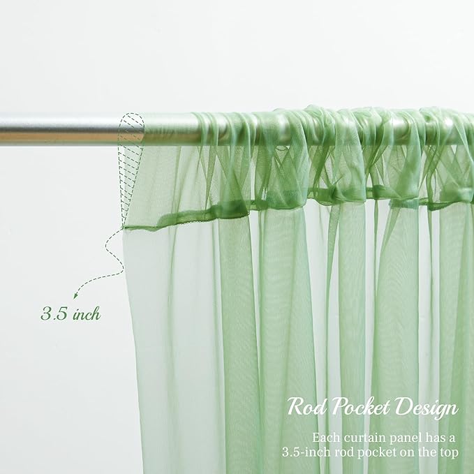 30x8ft Olive Green Tulle Backdrop Curtain with Lights String for Parites, Sheer Backdrop Curtains for Wedding Baby Shower Birthday Party Photo Shoot Decorations