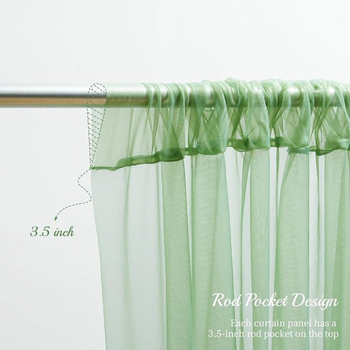10x8ft Olive Green Tulle Backdrop Curtain with Lights String for Parites, Sheer Backdrop Curtains for Wedding Baby Shower Birthday Party Photo Shoot Decorations