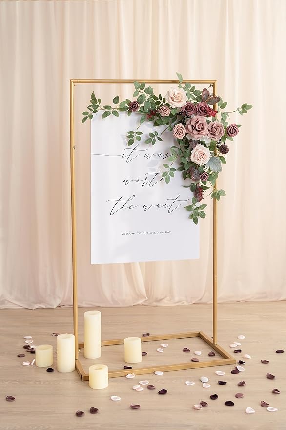 Ling's Moment Wedding Artificial Welcome Sign Flowers Swag Arch Floral Garland Decorations Dusty Rose Mauve For Ceremony Reception Entrance Entryway Party Banquets Easel Home Outdoor(NOT INCLUDE SIGN)