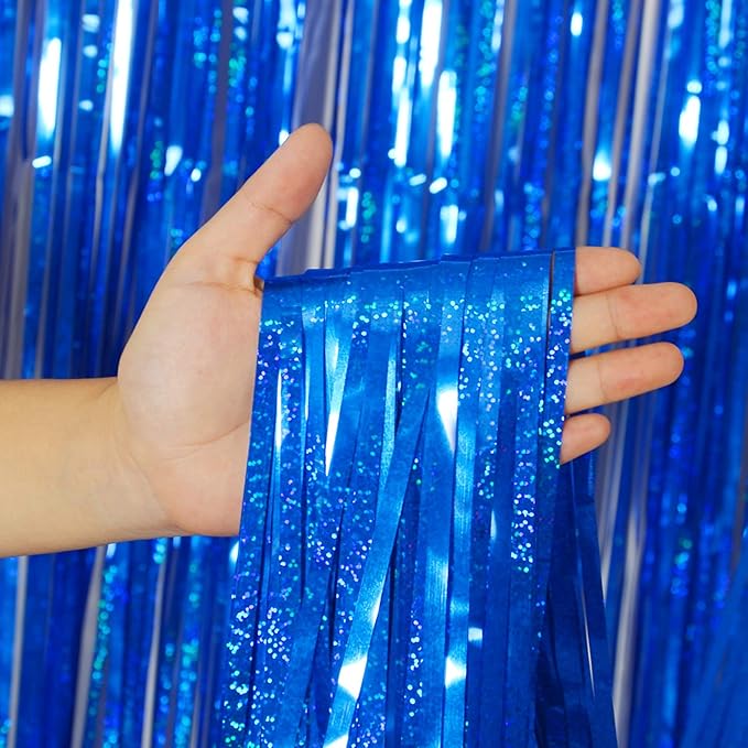 Melsan 2 Pack 3.2 ft x 8.2 ft Tinsel Foil Fringe Curtains Backdrop, Sparkle Metallic Tinsel Foil Curtains for 4th of July Independence Day Patriotic Decorations Party Photo Booth Props, Navy