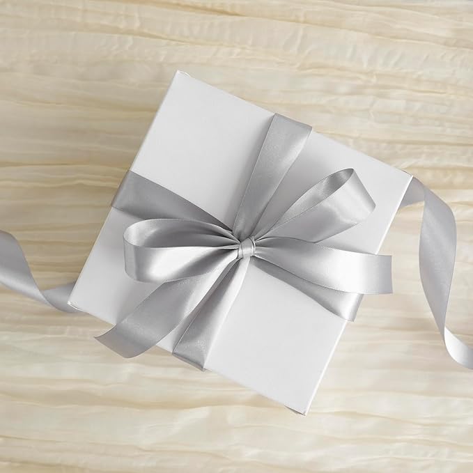 MEEDEE Silver Ribbon 1 Inch Silver Satin Ribbon Lux Double Faced Satin Ribbons by 50 Yards Polyester Wrapping Ribbons for Crafts, Weddings, Flower Bouquet, Holiday Decorating