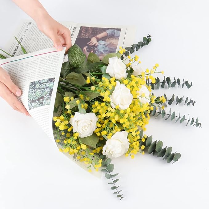DEEMEI 15 PCS Babys Breath Artificial Flowers Fake Babys Breath Flowers Artificial Bulk Yellow Gypsophila Bouquets Real Touch Faux Flowers for Wedding Floral Arrangement Party Home Decoration
