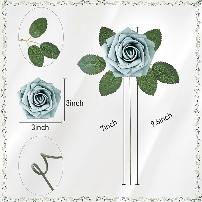 Artificial Flowers, 25pcs Blue Artificial Rose for DIY Wedding Bouquets Centerpieces Arrangements, Fake Flower with Stems for Party Home Decorations