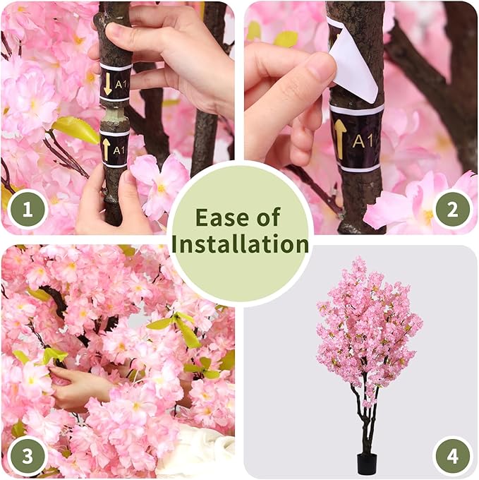 5.9ft Tall Cherry Blossom Artificial Tree, Handmade Light Pink Cherry Tree,Fake Flower Faux Silk Leaves Plant,Artificial Plants for Home Office Indoor Outdoor Party Wedding Christmas Decor
