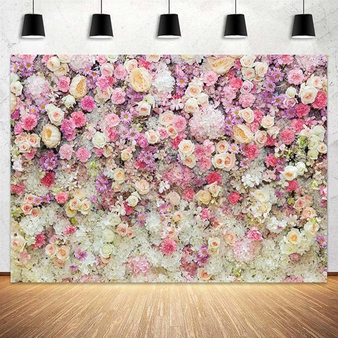 Pink Flower Wall Backdrop for Spring, Mother's Day, Girls Birthday, Wedding, Bridal Shower - Photo Booth Props, 9X6FT