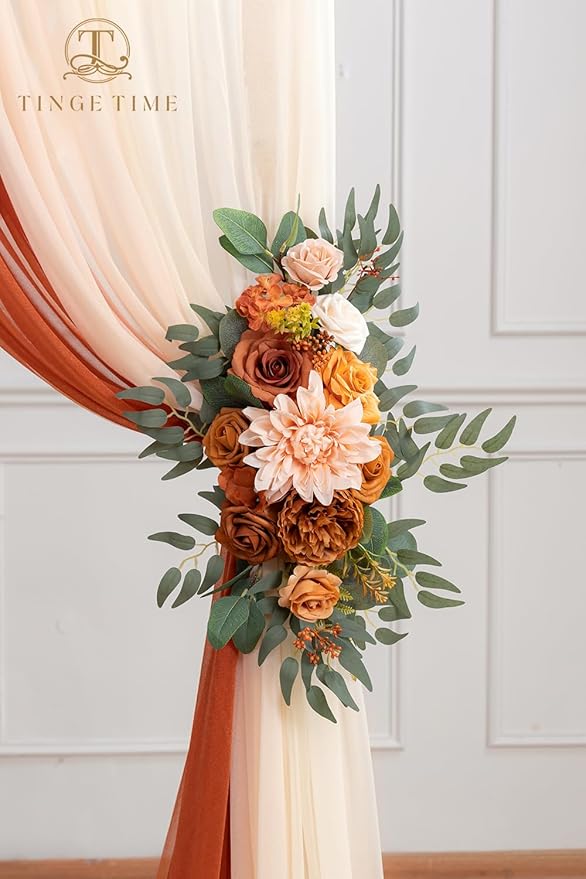 TINGE TIME Artificial Arch Flowers Kit Pack of 5, Fall Wedding Decorations for Reception with Hanging Flowers, Wedding Arch Silk Floral Arrangements Ceremony Backdrop Bridal Shower Outdoor Party Decor