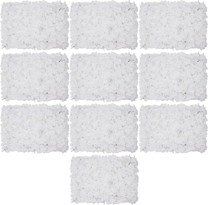 Flower Wall Panels, 10Pcs Artificial Flower Wall 3D Flower Wall Backdrop White Silk Rose Floral Flower Wall Background for Wedding Home (Large Piece White,15.7 * 23.6 in)