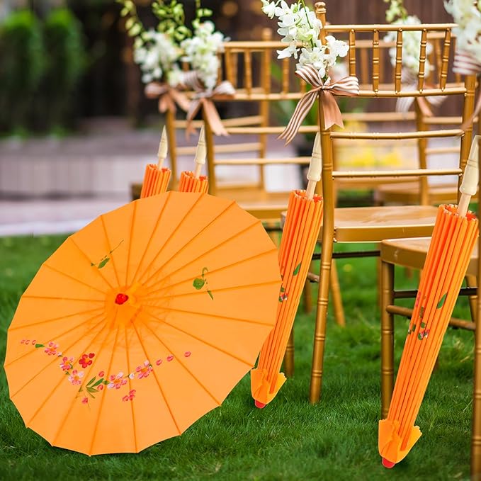 33" Orange Flower Silk Cloth Decoration Handmade Parasol Umbrella Chinese Japanese Asian DIY Art Dance Classical Umbrella for Wedding Parties Photography Costumes Cosplay (Orange)