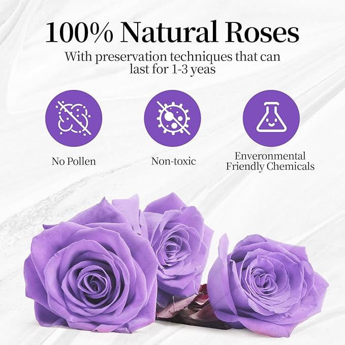 Flower, Forever Roses in A Box, Fresh Flowers, Birthday Gifts for Her, Women, Mom, Girlfriend, Wife, Grandma,Purple Forever Roses
