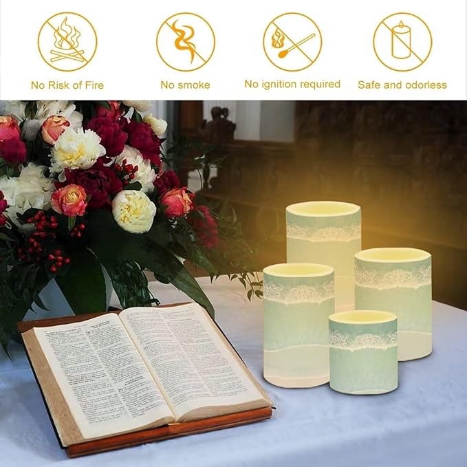 Flameless Flickering Candles with Remote Set of 2, Beach Light Blue, Color Changing Battery Operated LED Candles with Timer for Home Indoor Coastal Decoration