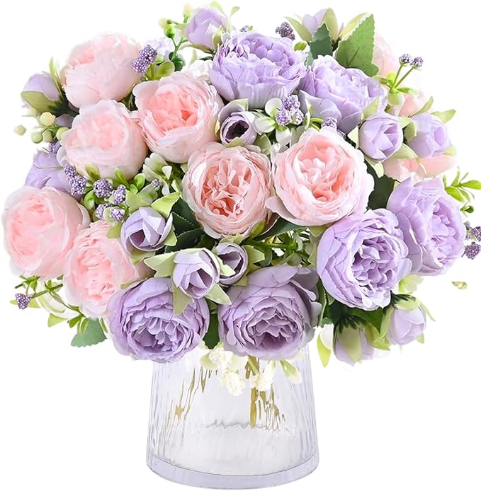ASTRYAS Peonies Artificial Flowers 3Pcs Peony Purple Fake Silk Peonies Flowers for Decoration Faxus Flowers for Table Centerpieces Wedding Bouquet Party Home Decoration Indoor- Pink Purple