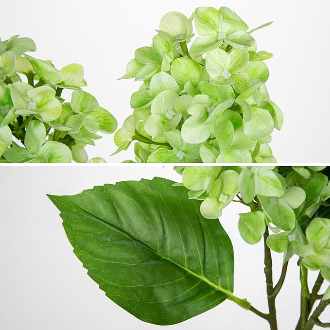 Artificial Hydrangea Flowers Real Touch – 3PCS 24.8" Faux Cone Hydrangea Stems for Tall Vases, Home Décor, Wedding Centerpieces, Floral Arrangements – Fresh Green