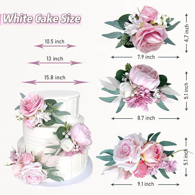 Pre-Made Blush Pink Silk Flowers for Cakes Decorations Pastel Light Pink Artificial Rose Peony Wedding Cake Toppers Decorating Fake Floral Anniversary Birthday Party Arrangements Table
