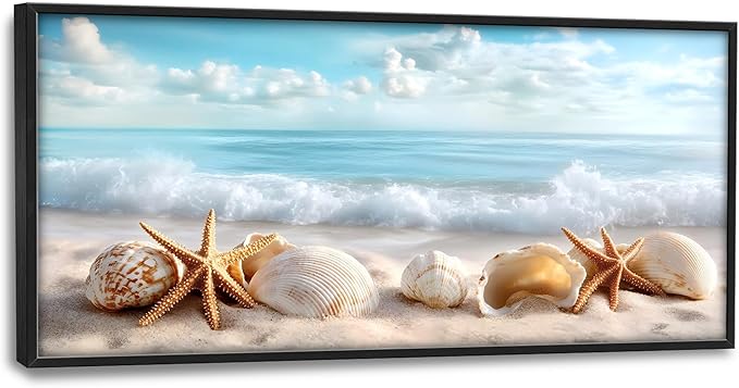 Beach Seashells Large Wall Art Framed Wall Decor for Living Room Ocean Pictures Oversized Canvas Print Painting Modern Extra Large Framed Artwork for Bedroom Office Home Decor 60"x30"