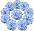 Flojery Silk Hydrangea Heads Artificial Flowers Heads with Stems for Home Wedding Decor,Pack of 10 (Blue)