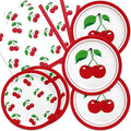 40Pcs Cherry Birthday Decorations Red and White Birthday Plates and Napkins Party Supplies Serve 20 Cherry Themed Party Decorations for Bridal Baby Shower Wedding Decor