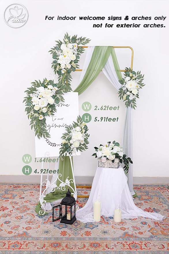 Pack of 2 Wedding Arch Decorations Artificial Hanging Flowers Floral Swag for Wedding Welcome Sign Backdrop Balloon Arch Home Party Bridal Ceremony Reusable(New White)