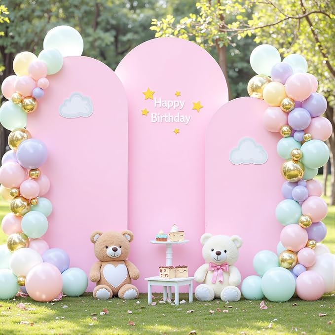 Pink and Lavender Arch Backdrop Cover 8FT 7.2FT 6.6FT Arch Covers Stretchy Backdrop Set of 3 Wedding Arch Cover Spandex Fitted Double-Color Fabric Arch Covers for Party Baby Shower Birthday Decoration