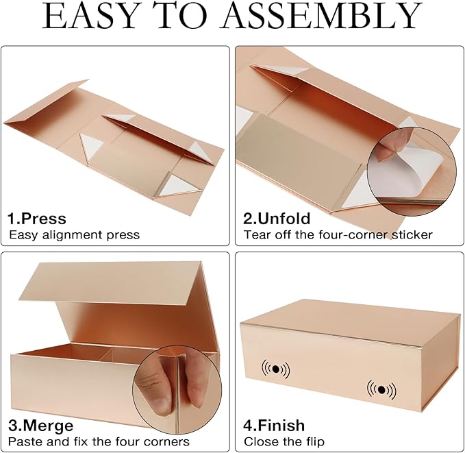 Rose Gold Gift Box with Magnetic Lid 13.8x8.3x4.4 in, Bridesmaid Groomsman Proposal Box, Large Rectangle Storage Box 5 Pack