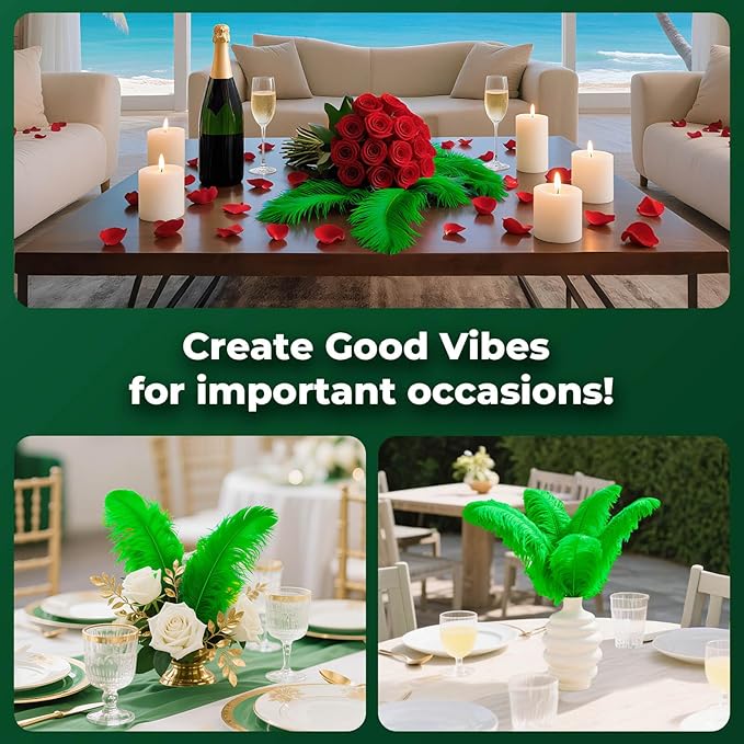 Piokio 20 pcs Natural Green Ostrich Feathers 6-8 inch(15-20 cm) in Bulk for DIY Handmade Artwork and DIY Clothes, Feather Pens, Dream Catcher, Table Decoration.