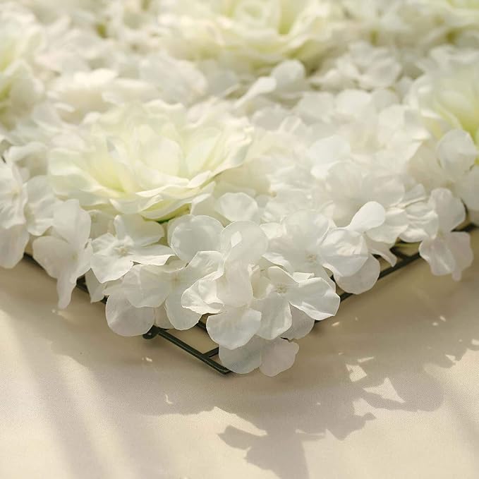 Efavormart 4 Pack 11 Sq ft. UV Protected Cream 3D Silk Rose & Hydrangea Flower Panel Wall Mat for DIY Party Centerpieces Decor