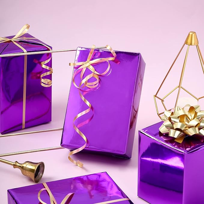 RUSPEPA Purple Metallic Wrapping Paper - Solid Color Paper Perfect for Halloween, Birthday, Christmas, Baby Shower - 17 Inches X 32.8 Feet