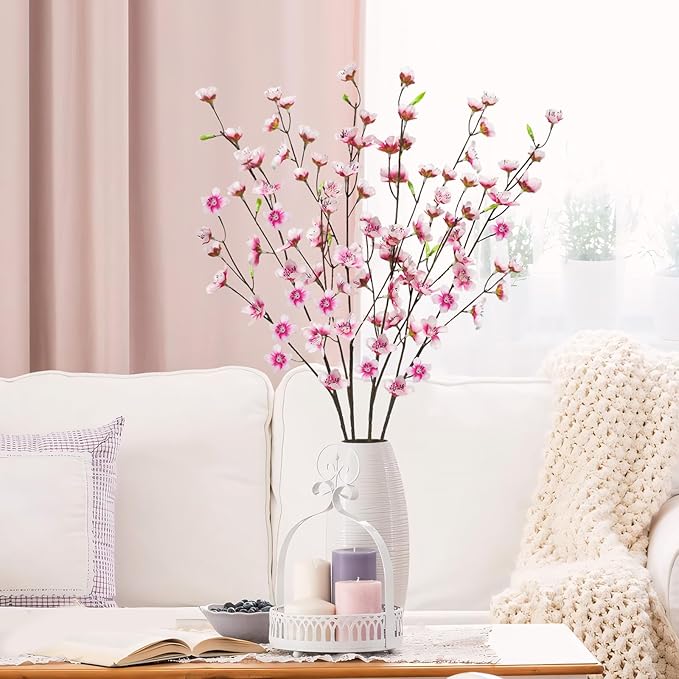 4pcs Artificial Cherry Blossom Flowers 28‘’ Tall Silk Cherry Blossom Branches Faux Pink Peach Stems for Wedding Home Garden Vase Decor